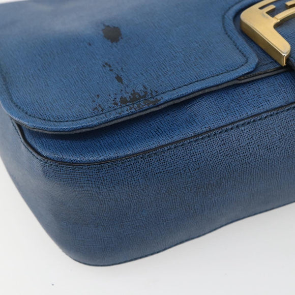 FENDI Chameleon Shoulder Bag Leather Blue gold Auth ti3558