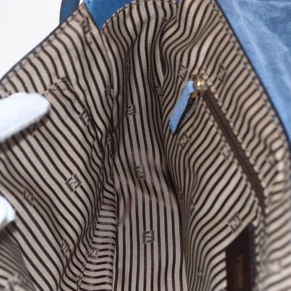 FENDI Chameleon Shoulder Bag Leather Blue gold Auth ti3558