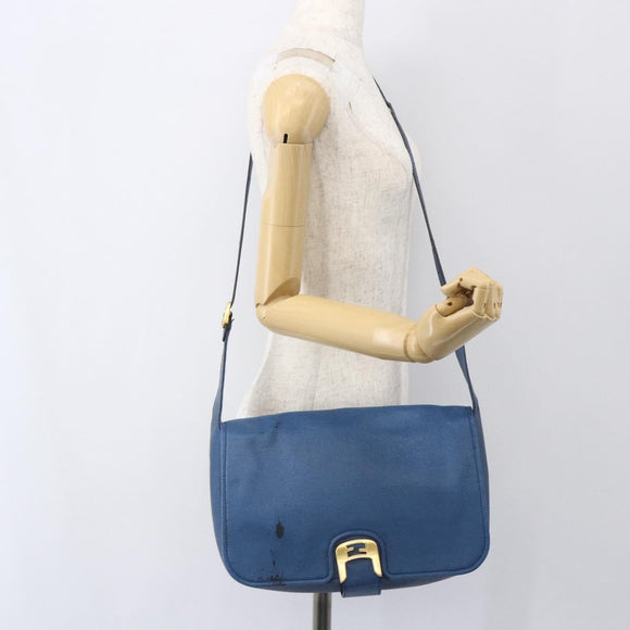 FENDI Chameleon Shoulder Bag Leather Blue gold Auth ti3558