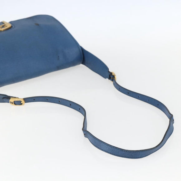 FENDI Chameleon Shoulder Bag Leather Blue gold Auth ti3558