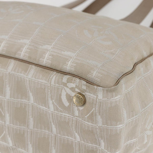 CHANEL New travel line Tote Bag Nylon Beige Gold CC Auth ti3559