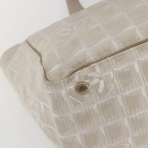CHANEL New travel line Tote Bag Nylon Beige Gold CC Auth ti3559