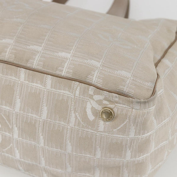 CHANEL New travel line Tote Bag Nylon Beige Gold CC Auth ti3559