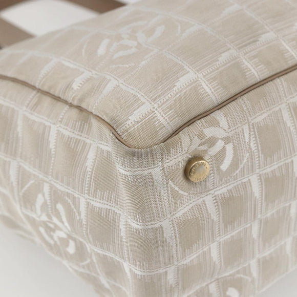 CHANEL New travel line Tote Bag Nylon Beige Gold CC Auth ti3559