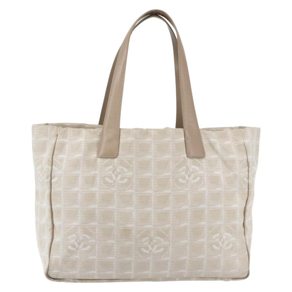 CHANEL New travel line Tote Bag Nylon Beige Gold CC Auth ti3559