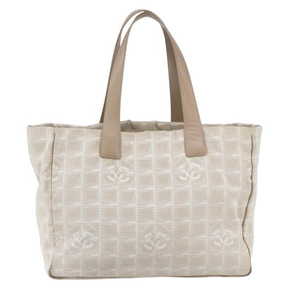 CHANEL New travel line Tote Bag Nylon Beige Gold CC Auth ti3559