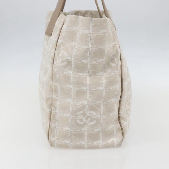 CHANEL New travel line Tote Bag Nylon Beige Gold CC Auth ti3559