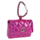 CHANEL Matelasse Hand Pouch Charm Patent leather Pink Silver CC Auth ti3561SAM-1