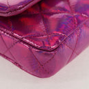 CHANEL Matelasse Hand Pouch Charm Patent leather Pink Silver CC Auth ti3561SAM-10