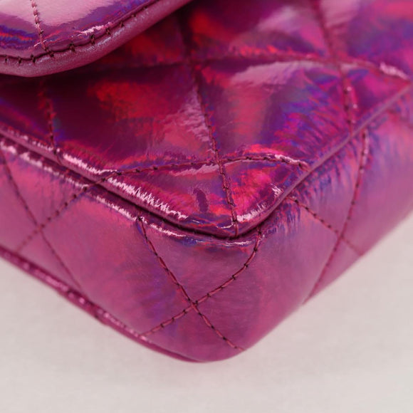 CHANEL Matelasse Hand Pouch Charm Patent leather Pink Silver CC Auth ti3561SAM