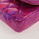 CHANEL Matelasse Hand Pouch Charm Patent leather Pink Silver CC Auth ti3561SAM-11