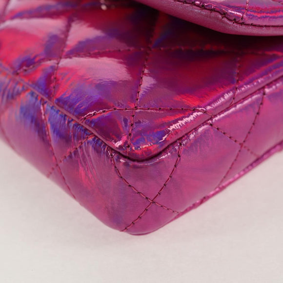 CHANEL Matelasse Hand Pouch Charm Patent leather Pink Silver CC Auth ti3561SAM