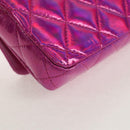 CHANEL Matelasse Hand Pouch Charm Patent leather Pink Silver CC Auth ti3561SAM-12