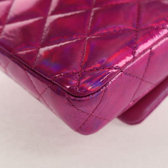 CHANEL Matelasse Hand Pouch Charm Patent leather Pink Silver CC Auth ti3561SAM