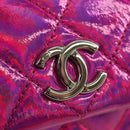 CHANEL Matelasse Hand Pouch Charm Patent leather Pink Silver CC Auth ti3561SAM-14