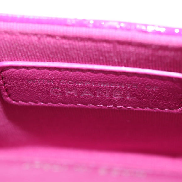 CHANEL Matelasse Hand Pouch Charm Patent leather Pink Silver CC Auth ti3561SAM