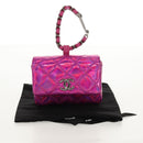 CHANEL Matelasse Hand Pouch Charm Patent leather Pink Silver CC Auth ti3561SAM-22