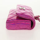 CHANEL Matelasse Hand Pouch Charm Patent leather Pink Silver CC Auth ti3561SAM-5