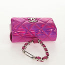 CHANEL Matelasse Hand Pouch Charm Patent leather Pink Silver CC Auth ti3561SAM-6