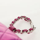 CHANEL Matelasse Hand Pouch Charm Patent leather Pink Silver CC Auth ti3561SAM-8