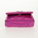 CHANEL Matelasse Hand Pouch Charm Patent leather Pink Silver CC Auth ti3561SAM-9