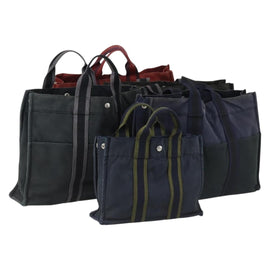 HERMES Fourre Tout Hand Bag Canvas 5 Set Black Red Navy Auth ti3565