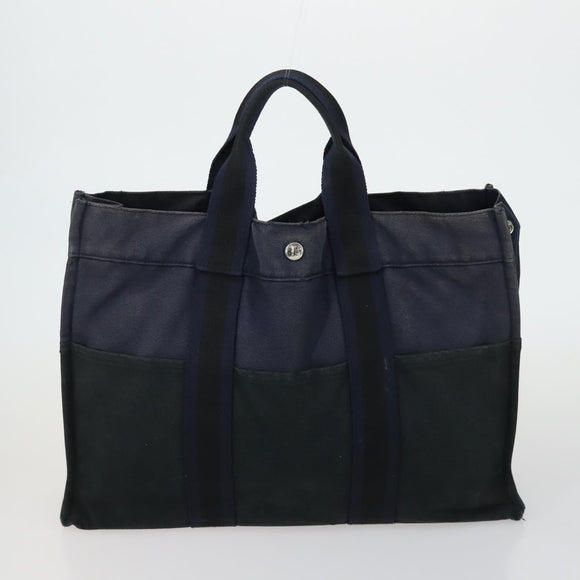 HERMES Fourre Tout Hand Bag Canvas 5 Set Black Red Navy Auth ti3565