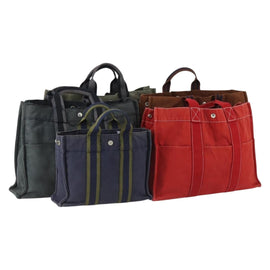 HERMES Fourre Tout Hand Bag Canvas 5 Set Black Navy Gray Red Brown Auth ti3567