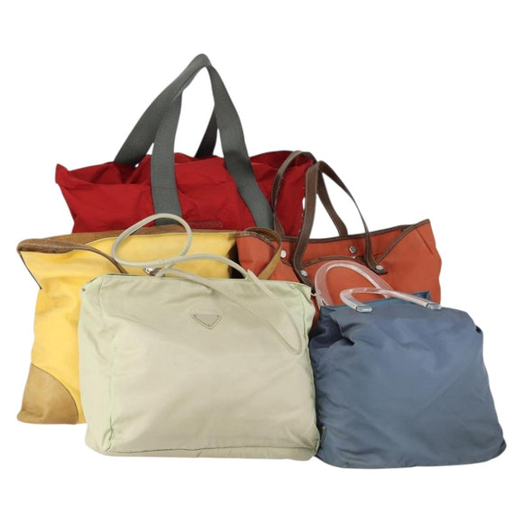 PRADA Hand Bag Nylon Canvas 5 Set Beige Red yellow Auth ti3570