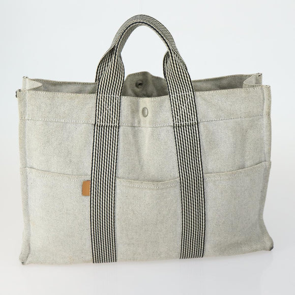 HERMES Fourre Tout Hand Bag Canvas 5 Set Gray Black Auth ti3571