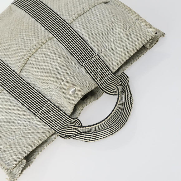 HERMES Fourre Tout Hand Bag Canvas 5 Set Gray Black Auth ti3571