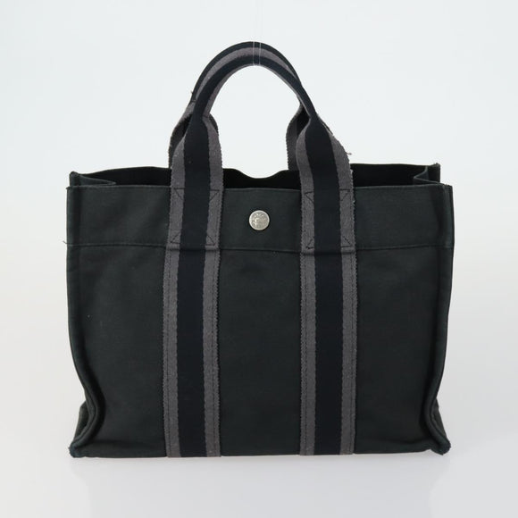 HERMES Fourre Tout Hand Bag Canvas 5 Set Gray Black Auth ti3571