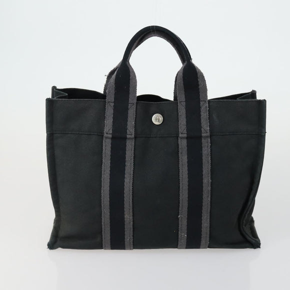 HERMES Fourre Tout Handtas Canvas 5 Set Grijs Zwart Auth ti3571