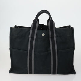 HERMES Fourre Tout Hand Bag Canvas 5 Set Gray Black Auth ti3571 - 0