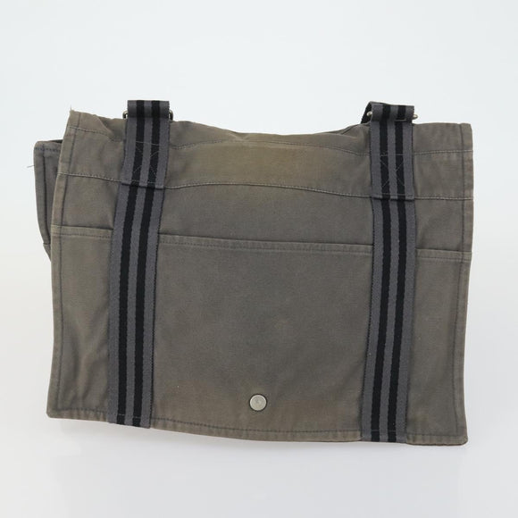 HERMES Fourre Tout Hand Bag Canvas 5 Set Gray Black Auth ti3571