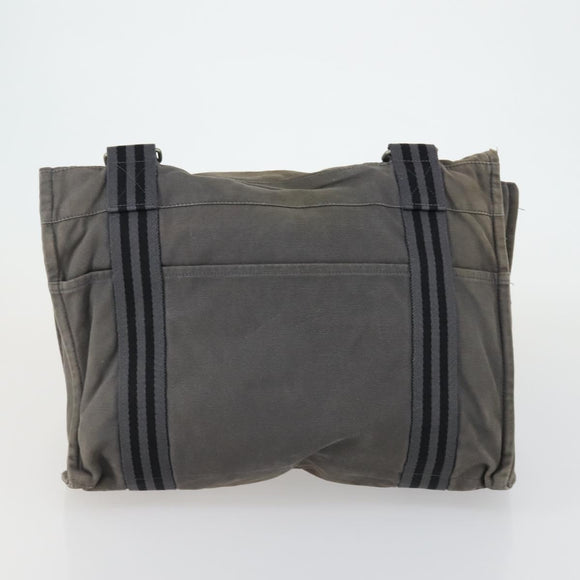 HERMES Fourre Tout Hand Bag Canvas 5 Set Gray Black Auth ti3571