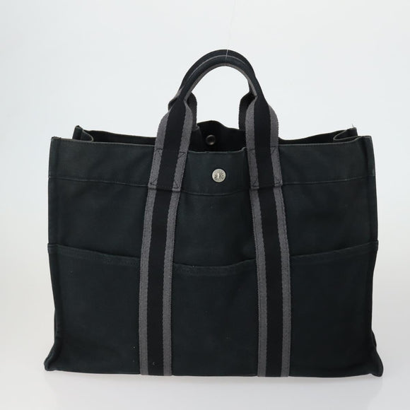 HERMES Fourre Tout Handtas Canvas 5 Set Grijs Zwart Auth ti3571