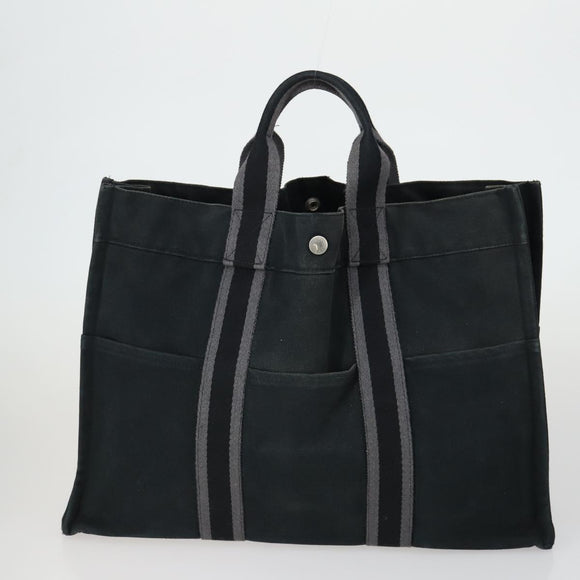 HERMES Fourre Tout Handtas Canvas 5 Set Grijs Zwart Auth ti3571