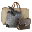 CELINE C Macadam Macadam Canvas Bag PVC Canvas 3 Set Brown Navy Auth ti3574-1