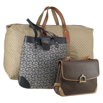 CELINE C Macadam Macadam Canvas Bag PVC Canvas 3 Set Brown Navy Auth ti3574