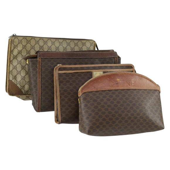 CELINE Gucci GG Supreme Macadam Canvas Bag PVC 4 Set Brown Beige Auth ti3575
