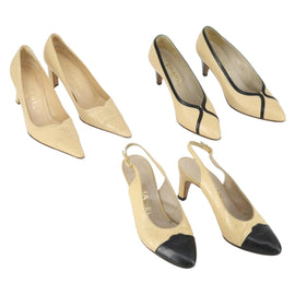 CHANEL Louis Vuitton High heels Leather 3 Set Beige CC Auth ti3580