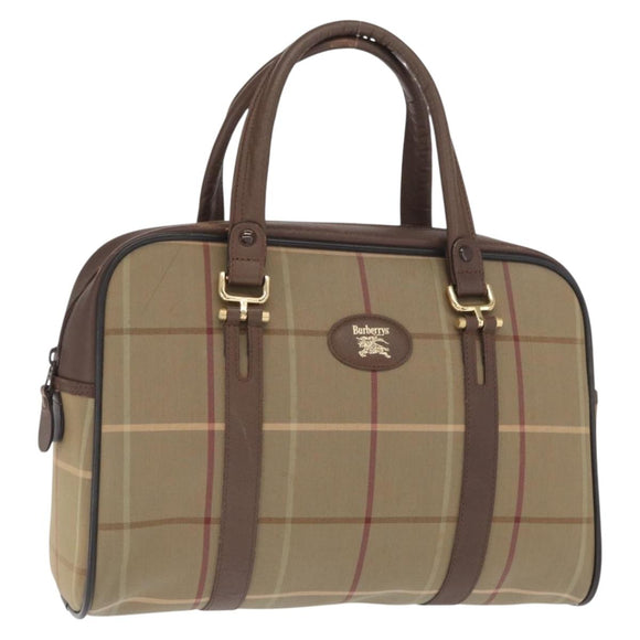 Burberrys Nova Check Hand Bag Canvas Khaki Gold Auth ti3581