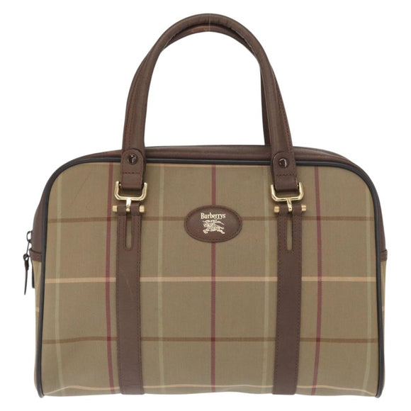 Burberrys Nova Check Hand Bag Canvas Khaki Gold Auth ti3581