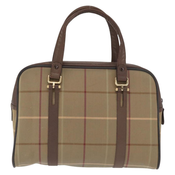 Burberrys Nova Check Hand Bag Canvas Khaki Gold Auth ti3581