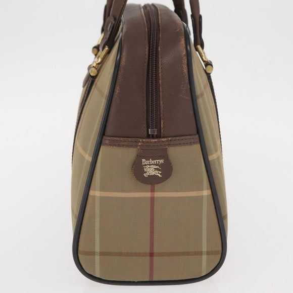 Burberrys Nova Check Hand Bag Canvas Khaki Gold Auth ti3581