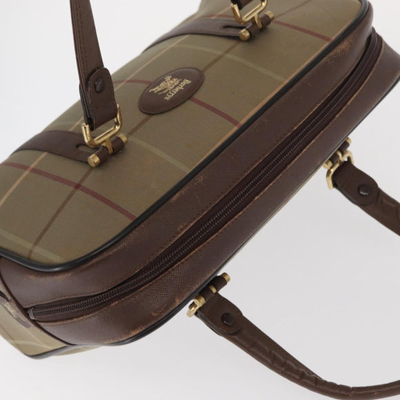 Burberrys Nova Check Hand Bag Canvas Khaki Gold Auth ti3581