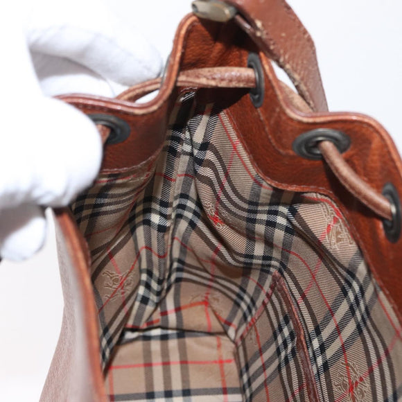 Burberrys Shoulder Bag Leather Brown Gold Auth ti3582