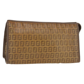 FENDI Zucchino Canvas Clutch Bag PVC Brown Auth ti3585