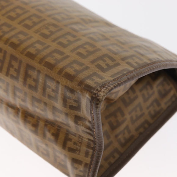 FENDI Zucchino Canvas Clutch Bag PVC Brown Auth ti3585